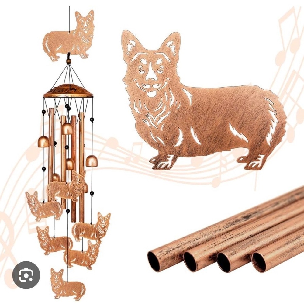 Metal Corgi Dog Wind Chime for Yard Decorations Bronze Tone New  3.9" x 36"